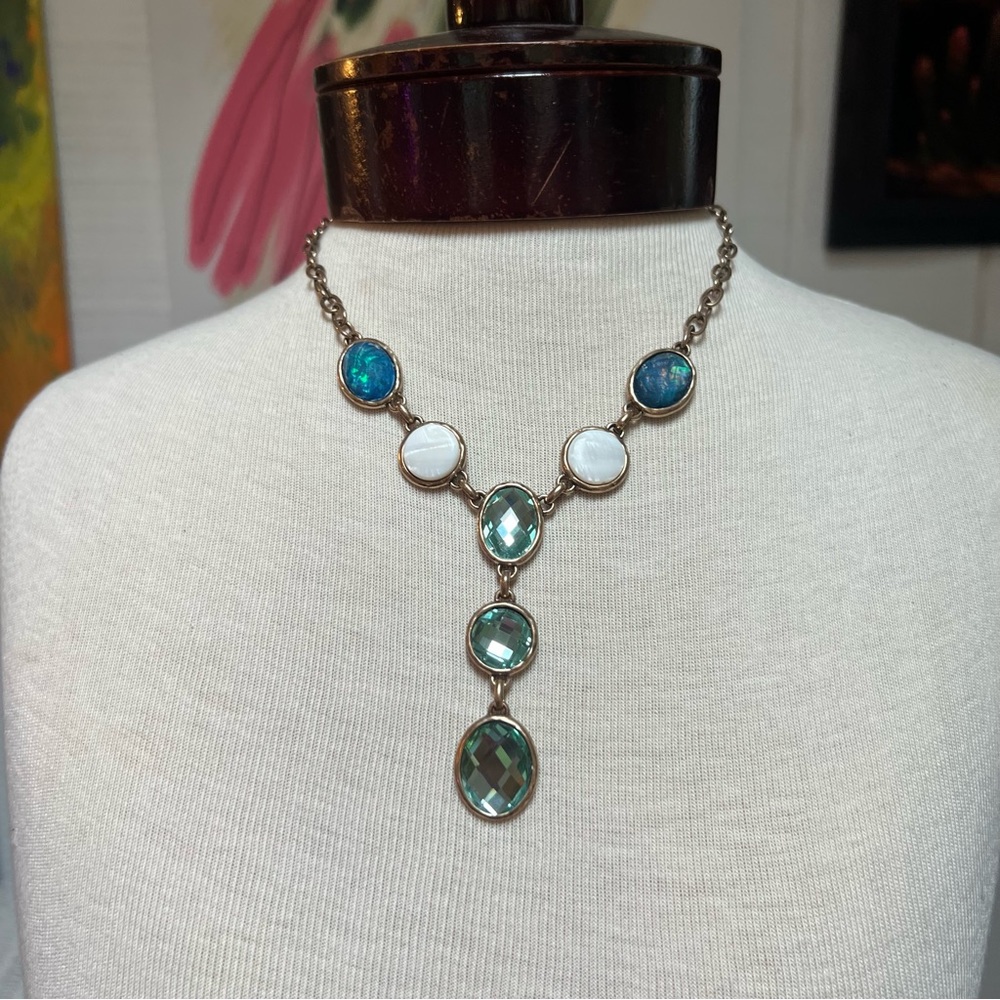 Elegant Blue and White Gemstone Necklace